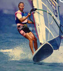 Sabine...Competing in the Windsurfing World Cup Fuerteventura 1991